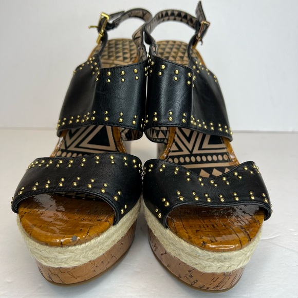 Jessica Simpson Geno Cork Platform Wedge Leather Studded Buckle Sandals Size 8M - Picture 6 of 9